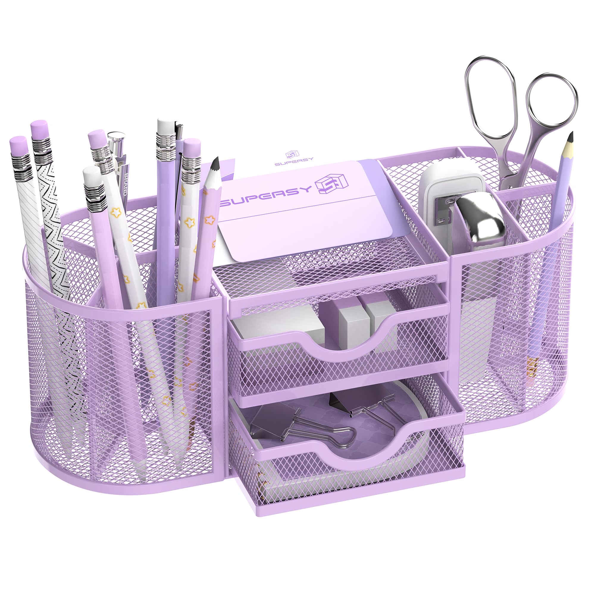 Gilded Mesh Desk Organizer with Dual Drawers
