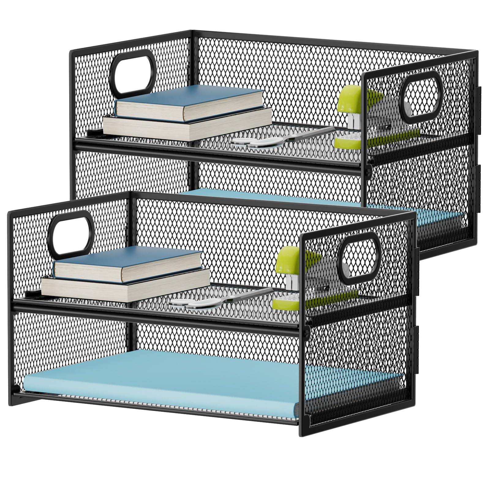 Sleek Black Mesh Two-Tier Desk Organizer