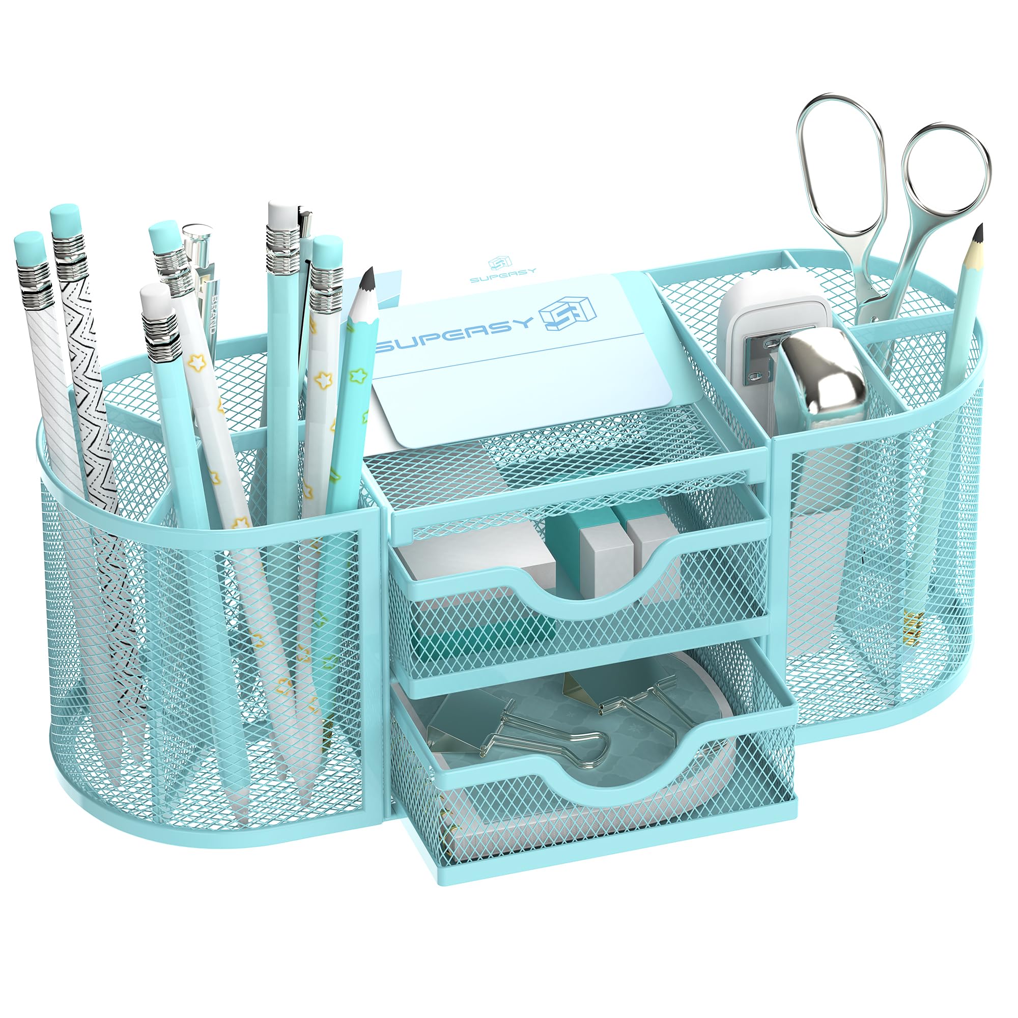 Gilded Mesh Desk Organizer with Dual Drawers