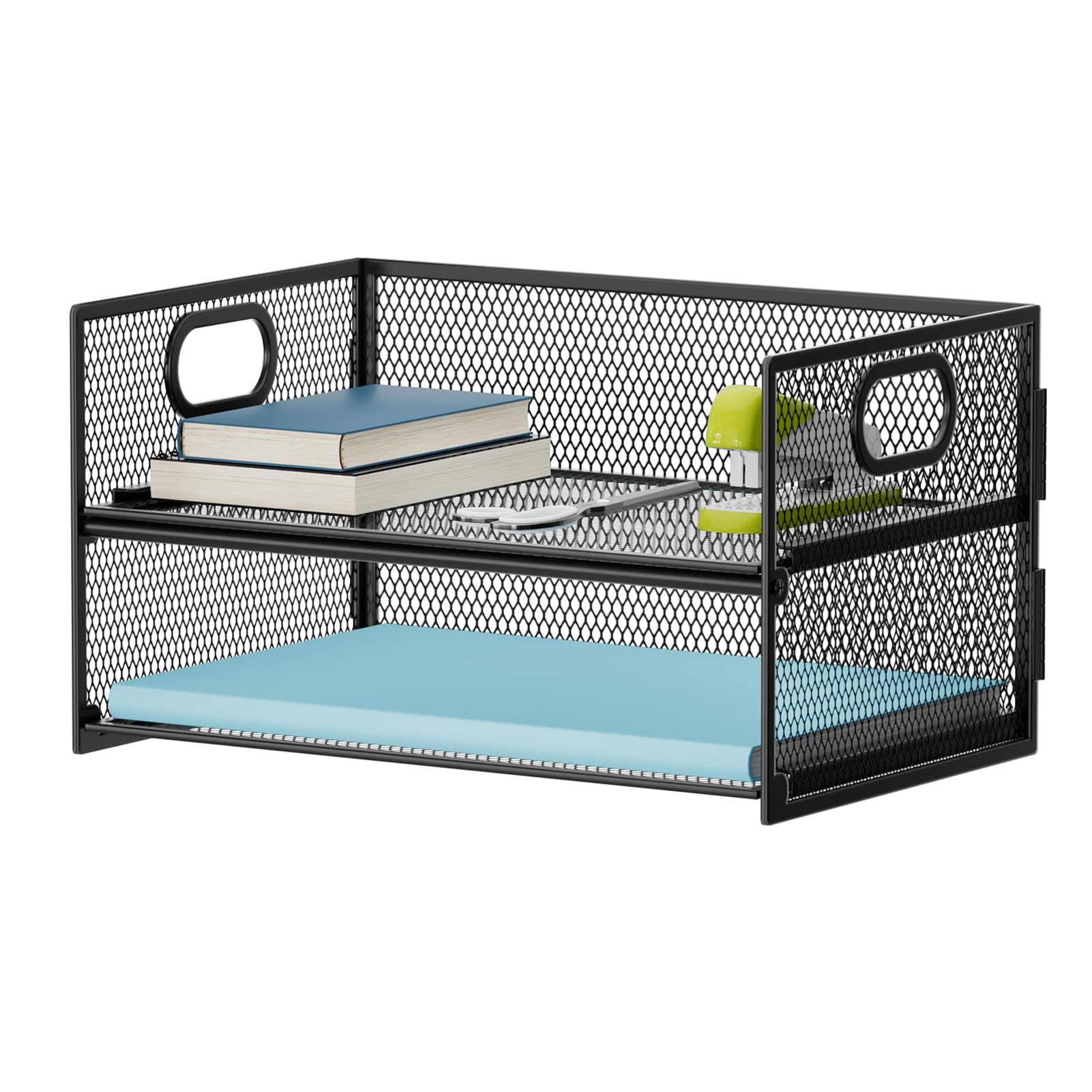 Sleek Black Mesh Two-Tier Desk Organizer