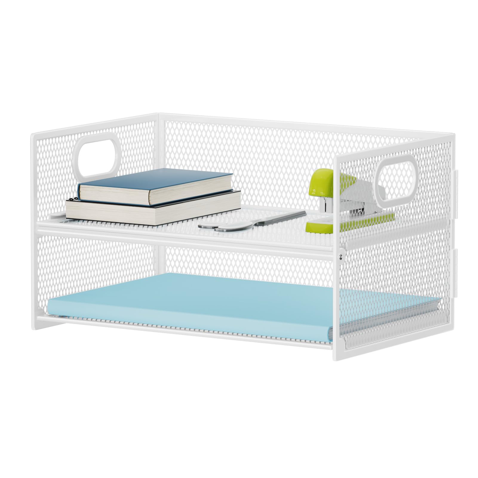Sleek Black Mesh Two-Tier Desk Organizer
