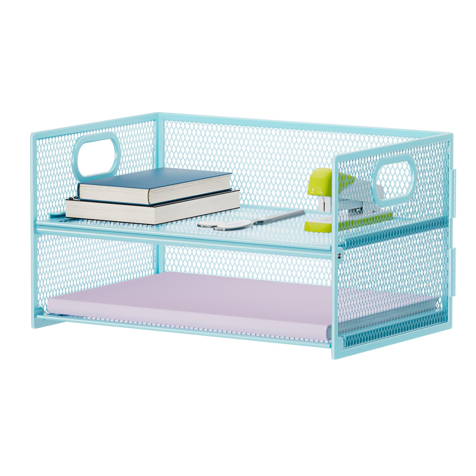 Sleek Black Mesh Two-Tier Desk Organizer