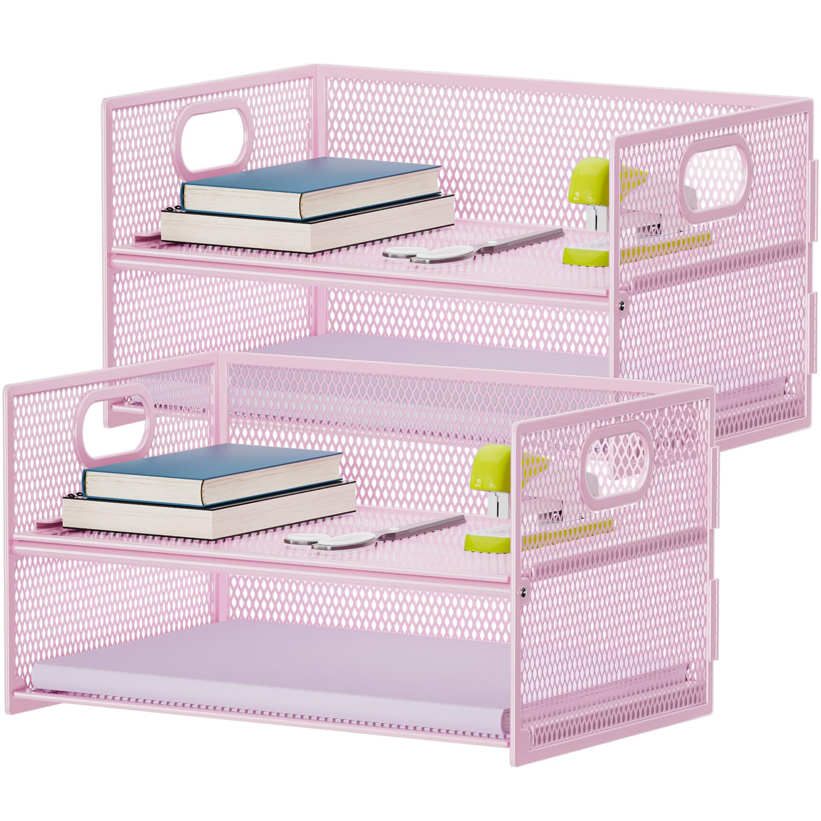 Sleek Black Mesh Two-Tier Desk Organizer