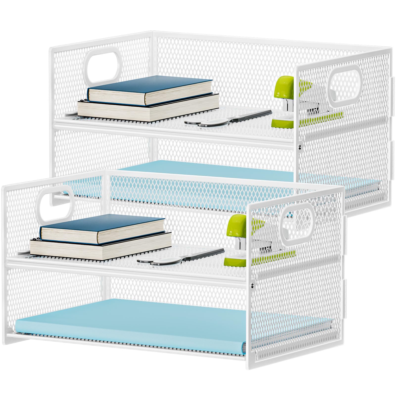Sleek Black Mesh Two-Tier Desk Organizer