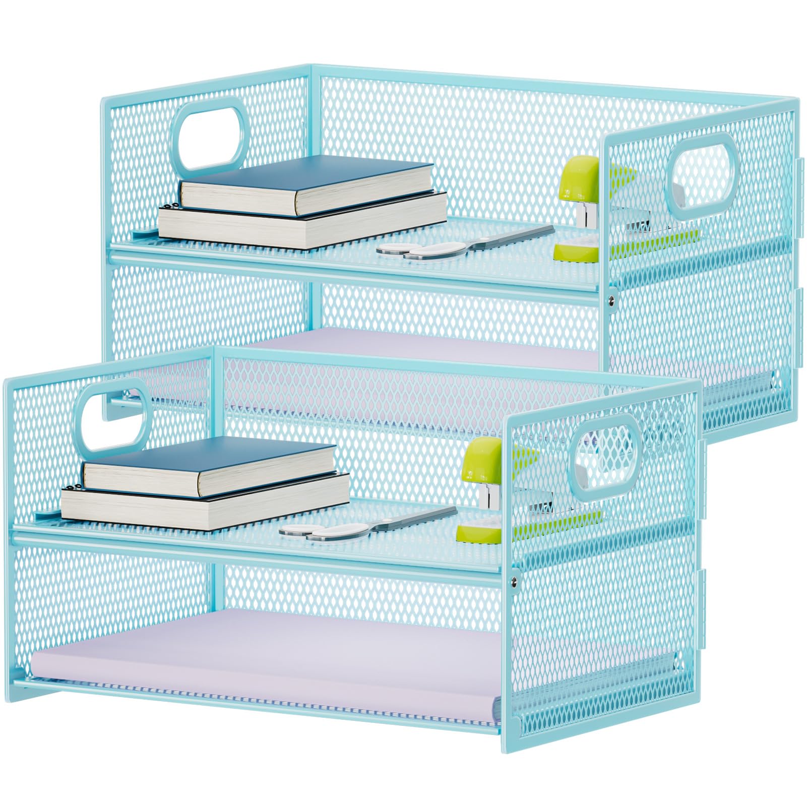 Sleek Black Mesh Two-Tier Desk Organizer